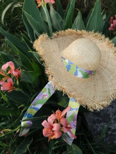 Lost Pattern Nyc Frida X Lost Pattern "frida's Garden" Straw Hat With Ribbon Tie In Neutral