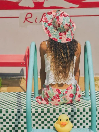 Lost Pattern Nyc "le Jardin" Reversible Sun Hat In Red