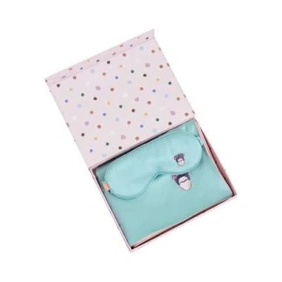 Lost Pattern Nyc "frida" 2 Piece Silk Gift Set Silk Pillowcase & Silk Sleep Eye Mask In Blue