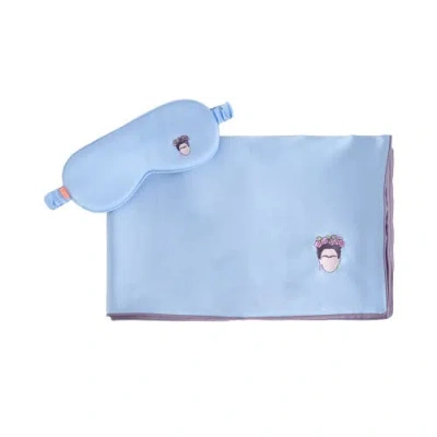 Lost Pattern Nyc "frida" 2 Piece Silk Gift Set Silk Pillowcase & Silk Sleep Eye Mask In Blue