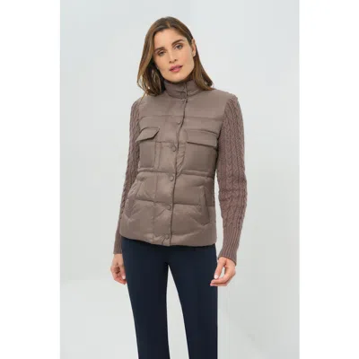 Anatomie Nina Puffer Jacket With Knit Back And Sleeves In Brown