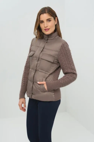 Anatomie Nina Puffer Jacket With Knit Back And Sleeves In Brown