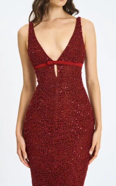 Miss Circle Elora Sequin Beaded Keyhole Maxi Dress In Red