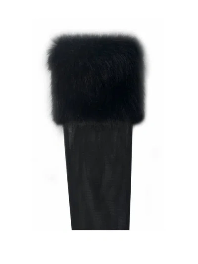 Miss Circle Eve Fur-trimmed Mesh Opera-length Gloves In Black