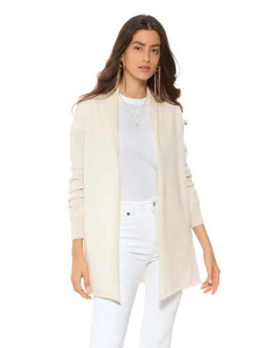 Monticelli Cashmere Long Open Front Pure Cashmere Cardigan In White