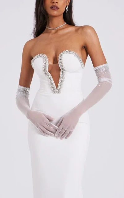 Miss Circle Izzy Crystal Opera-length Gloves In White