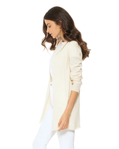 Monticelli Cashmere Long Open Front Pure Cashmere Cardigan In White