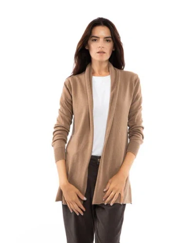 Monticelli Cashmere Long Open Front Pure Cashmere Cardigan In Brown