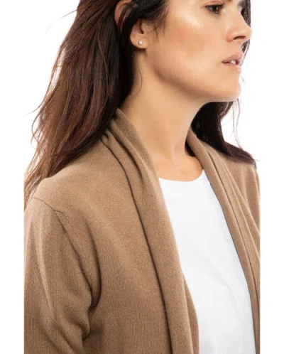 Monticelli Cashmere Long Open Front Pure Cashmere Cardigan In Brown