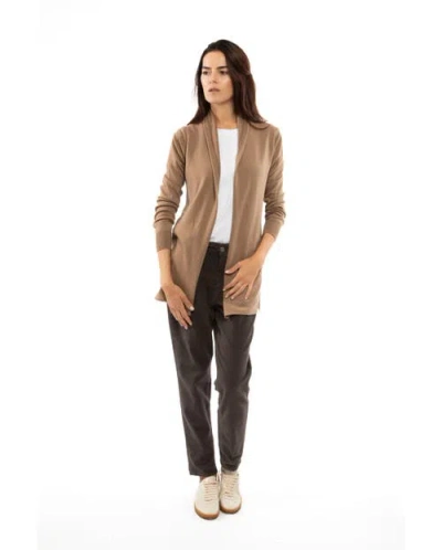 Monticelli Cashmere Long Open Front Pure Cashmere Cardigan In Brown