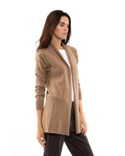 Monticelli Cashmere Long Open Front Pure Cashmere Cardigan In Brown