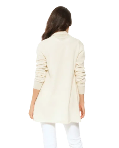 Monticelli Cashmere Long Open Front Pure Cashmere Cardigan In White