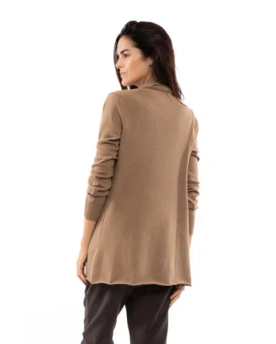 Monticelli Cashmere Long Open Front Pure Cashmere Cardigan In Brown