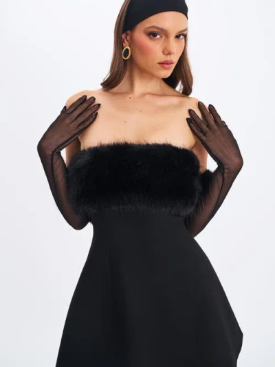 Miss Circle Evelyn Faux Fur-trimmed Mini A-line Dress In Black