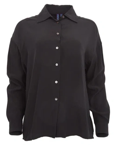 Lords Of Harlech Sophie Silk Oversized Shirt In Black