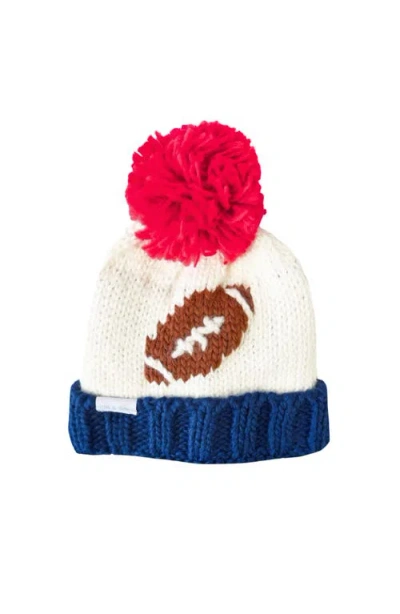 Bits & Bows Football Knit Hat/mittens Bundle In Blue