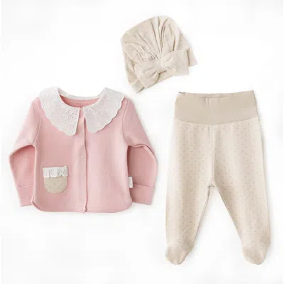 Andy Wawa Lace & Dots Baby Outfit In Pink