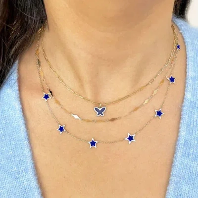 The Lovery Fine Jewelry Lapis Star Station Necklace In Blue