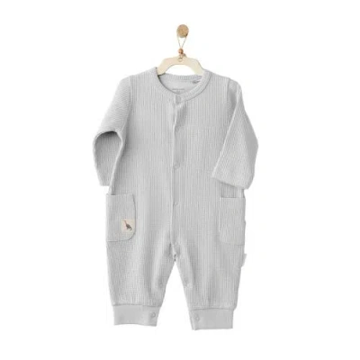 Andy Wawa Ribbed Giraffe Pocket Romper In Gray
