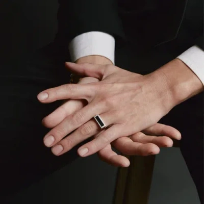 Loupn Rectangle Black Onyx Ring In Silver