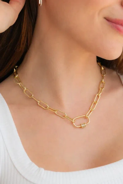 Mint & Lily Link Chain Necklace With Pave Carabiner Clasp In Gold