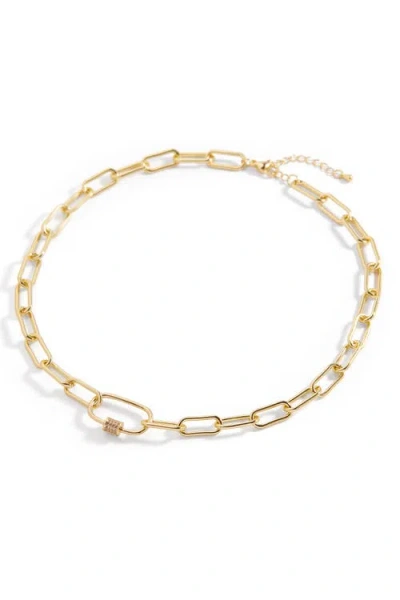 Mint & Lily Link Chain Necklace With Pave Carabiner Clasp In Gold