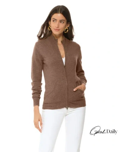 Monticelli Cashmere Pure Cashmere Zip Cardigan In Brown