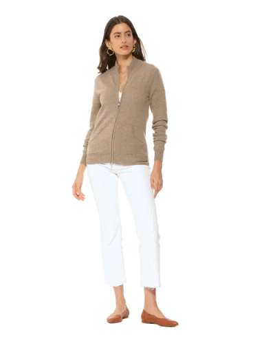 Monticelli Cashmere Pure Cashmere Zip Cardigan In Brown