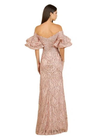 Lara New York Off Shoulder Mermaid Beaded Gown With Tiered Sleeves In Pink