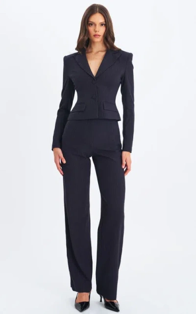 Miss Circle Quinniee Striped High-waisted Straight Leg Pant In Blue