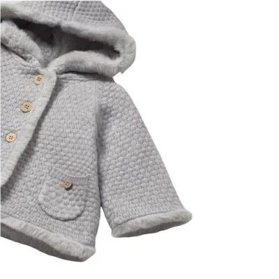 Mayoral Knit Jacket With Faux Fur In Gray