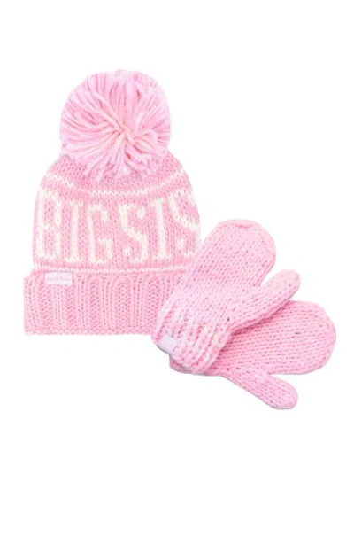 Bits & Bows Lil Sis Knit Hat/mittens Bundle In Pink