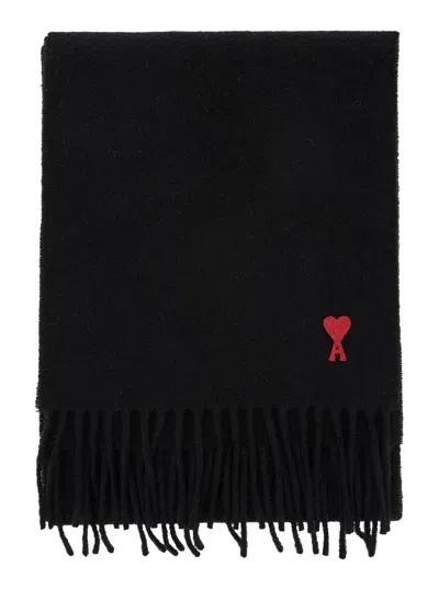 Ami Alexandre Mattiussi Ami Paris Women Black Rectangular Oversize Scarf With Adc Patch On The Front In Wool Woman In Black