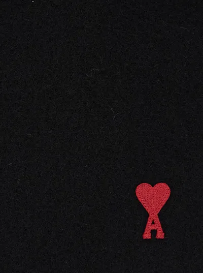 Ami Alexandre Mattiussi Ami Paris Women Black Rectangular Oversize Scarf With Adc Patch On The Front In Wool Woman In Black