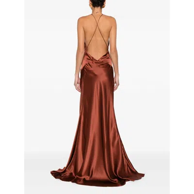 Amiri Satin Dress In Brown