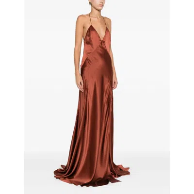 Amiri Satin Dress In Brown
