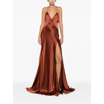 Amiri Satin Dress In Brown