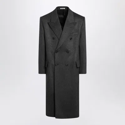Auralee Grey Double-breasted Cashmere Coat Men In Black