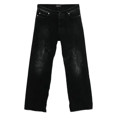 Balenciaga Men Distressed Denim Jeans In Black