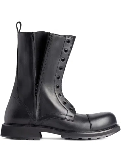 Balenciaga Rugged Leather Ankle Boots With Chunky Sole In Black