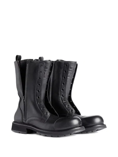 Balenciaga Rugged Leather Ankle Boots With Chunky Sole In Black