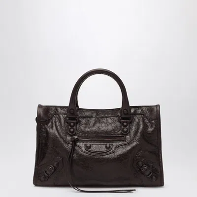 Balenciaga Le City Small Embellished Textured-leather Tote In Brown
