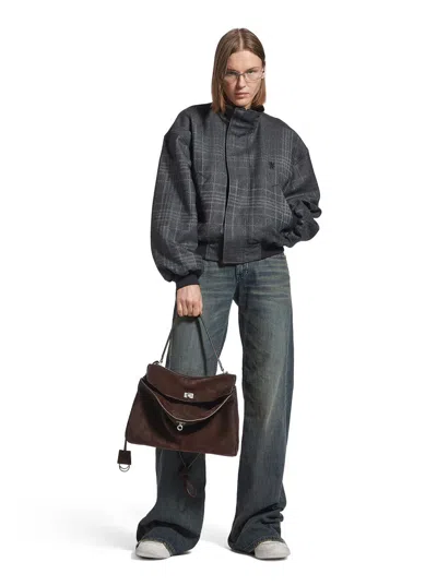 Balenciaga Women 'rodeo Medium' Brown Shoulder Bag With Removable Shoulder Strap In Suede Woman In Brown
