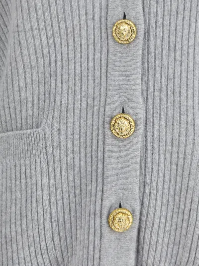 Balmain Long Cashmere Cardigan With Buttons In Gray