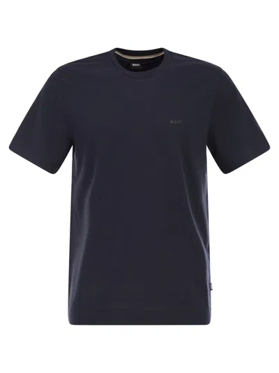Hugo Boss Boss Men Cotton Jersey T-shirt With Logo In Blue