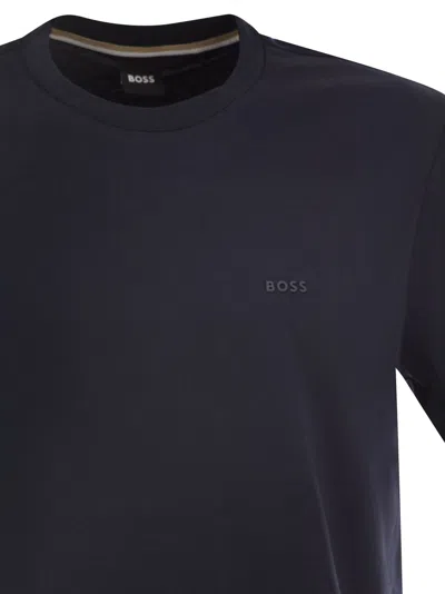 Hugo Boss Boss Men Cotton Jersey T-shirt With Logo In Blue