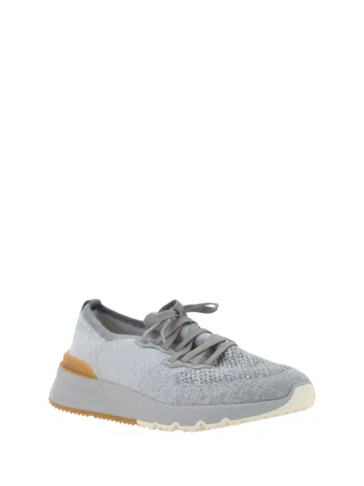 Brunello Cucinelli Stretch Knit Low-top Sneakers In Gray