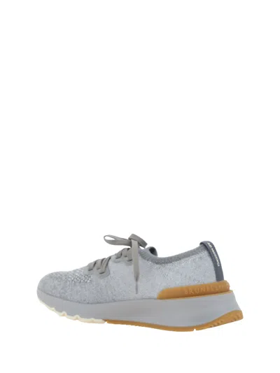 Brunello Cucinelli Stretch Knit Low-top Sneakers In Gray