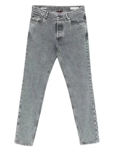 Brunello Cucinelli Straight Leg Jeans With Faded Effect And Five-pocket Design In Gray
