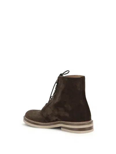 Brunello Cucinelli Round Toe Boots Stacked Heel Suede In Brown